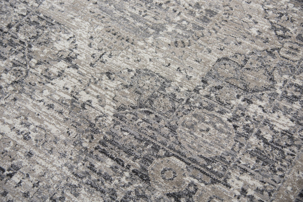 Panache PN6977 Gray Central Medallion Distress Rug, Rectangular 7'10"x10'10"