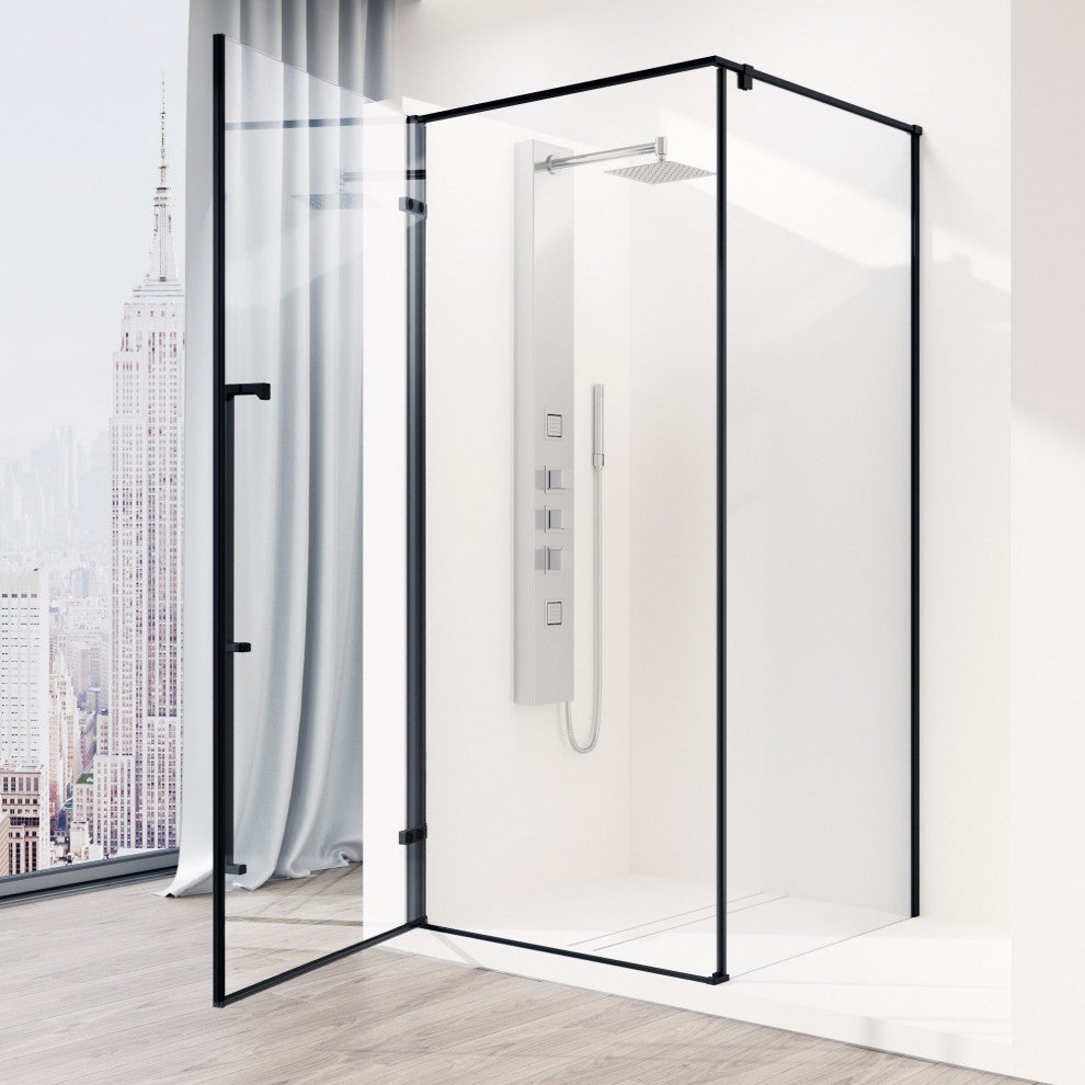 VIGO Meridian 34"D x 34"W x 73"H Framed Hinged Shower Enclosure, Matte Black