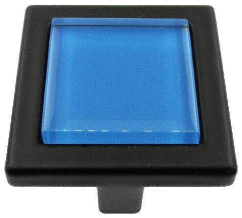 Sea Blue Crystal Glass Black Metal Square Manor Knob