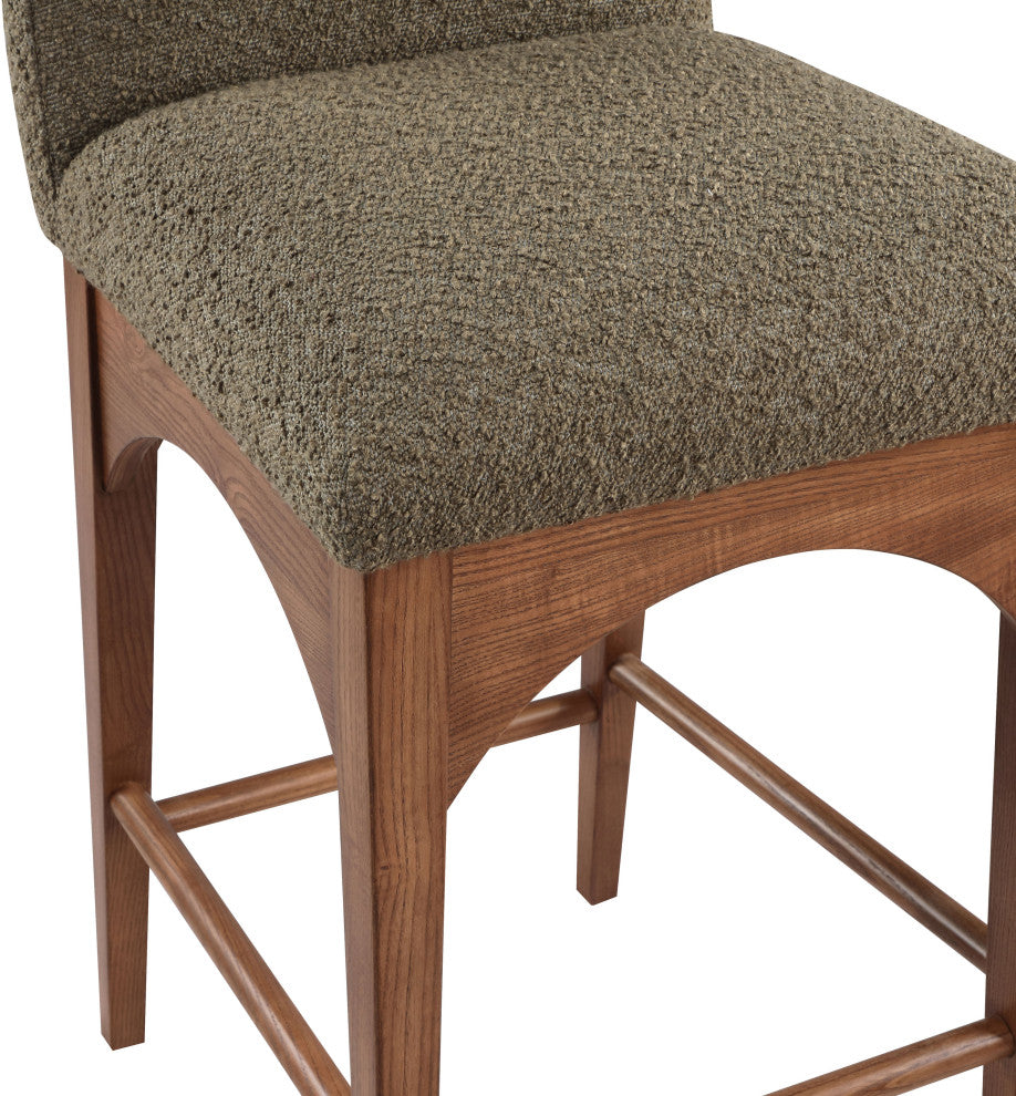 Waldorf Chenille Upholstered Stool, Black, Chenille, Natural Finish, Olive, Boucle Fabric, Walnut Finish