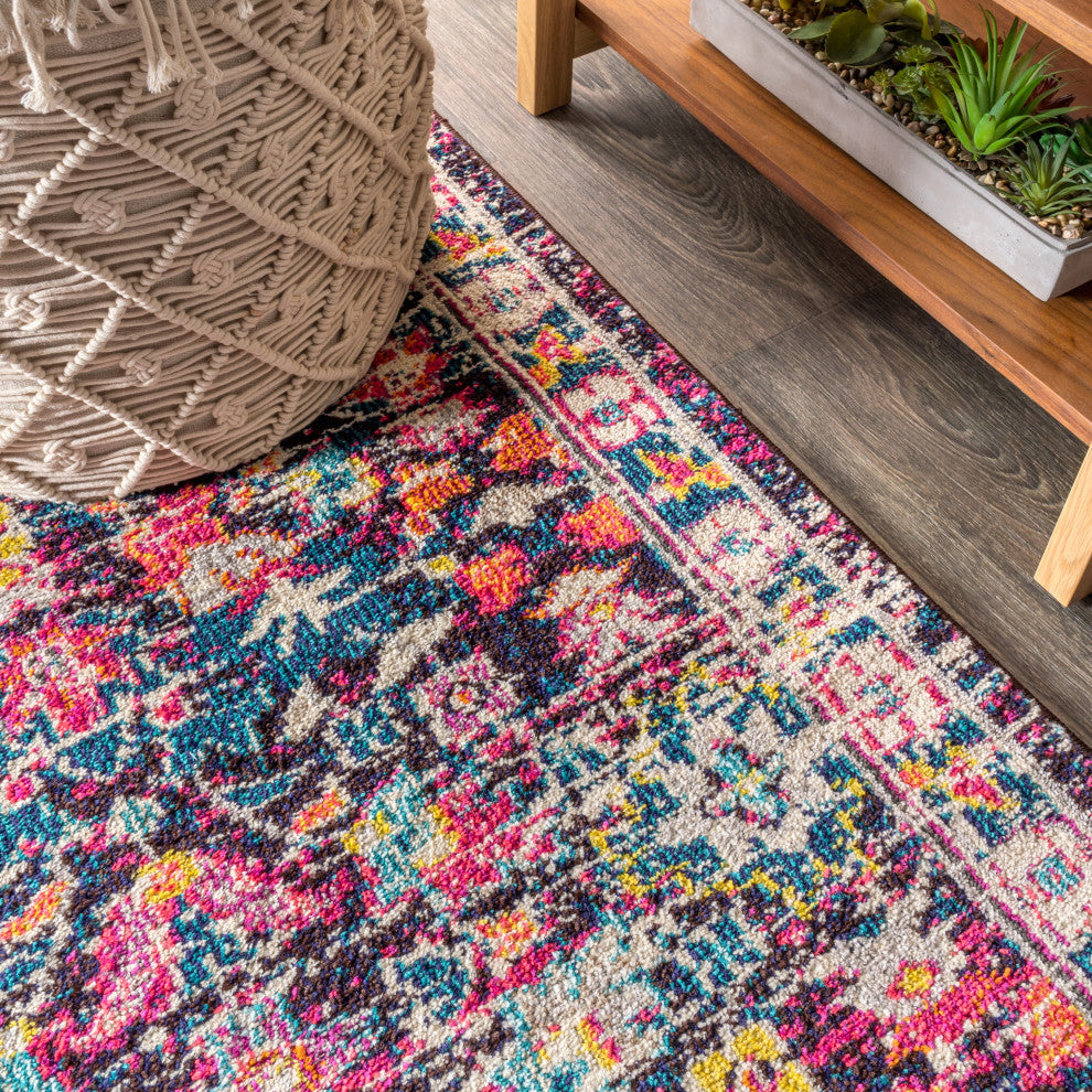 Modern Persian Boho Floral Multi/Purple 5' Round Area Rug