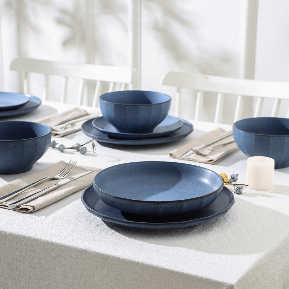 Stone Lain Rio Stoneware Pasta Bowl Set of 4, Blue