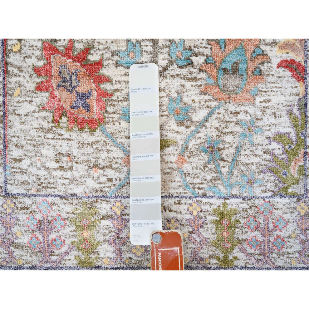 Beige, Silk With Textured Wool, Hand Knotted, Oriental, Mat, Rug, 2'2" x 3'1"