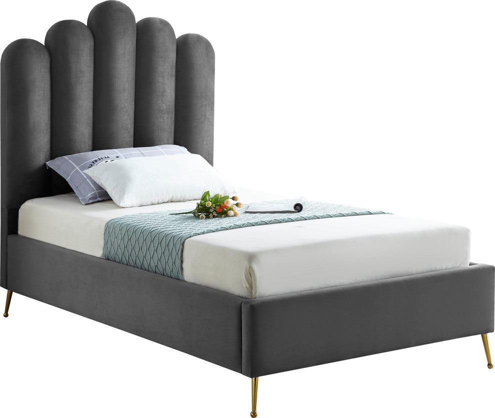 Lily Velvet Bed, Gray, Twin