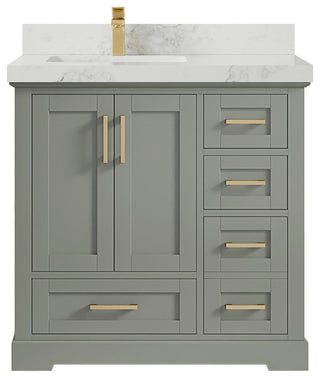 Boston 36 Left Offset Bath Vanity in Evergreen 2" Calacatta Nuvo