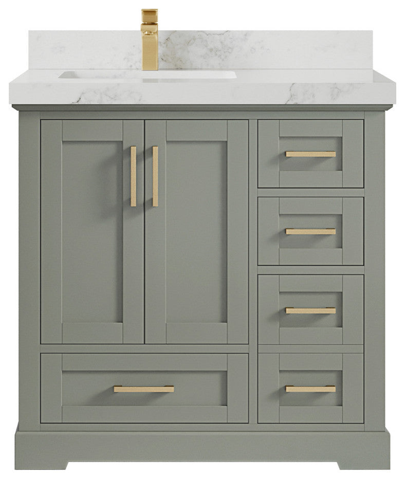 Boston 36 Left Offset Bath Vanity in Evergreen 2" Calacatta Nuvo