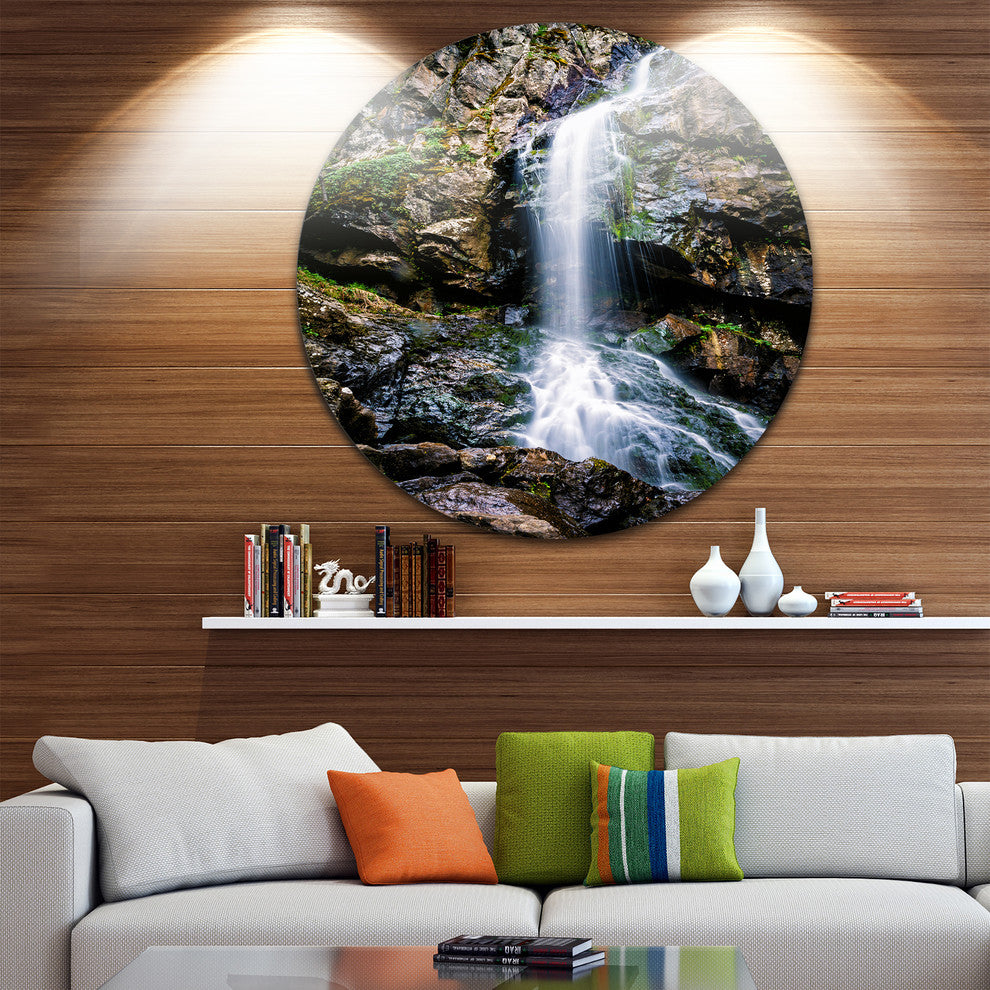 Waterfall In Sofia Bulgaria, Landscape Round Metal Wall Art, 23"