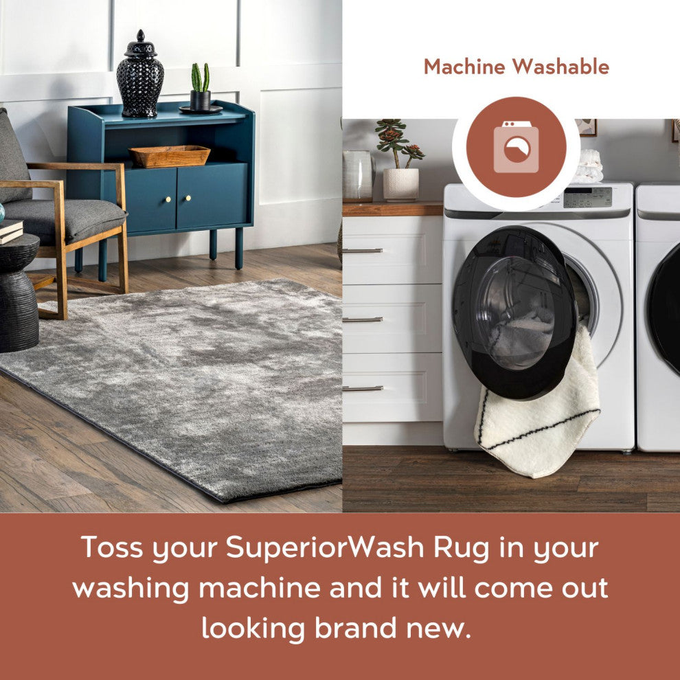 nuLOOM Loni Solid Machine Washable Shag Area Rug, Dark Grey, 2'6"x10'