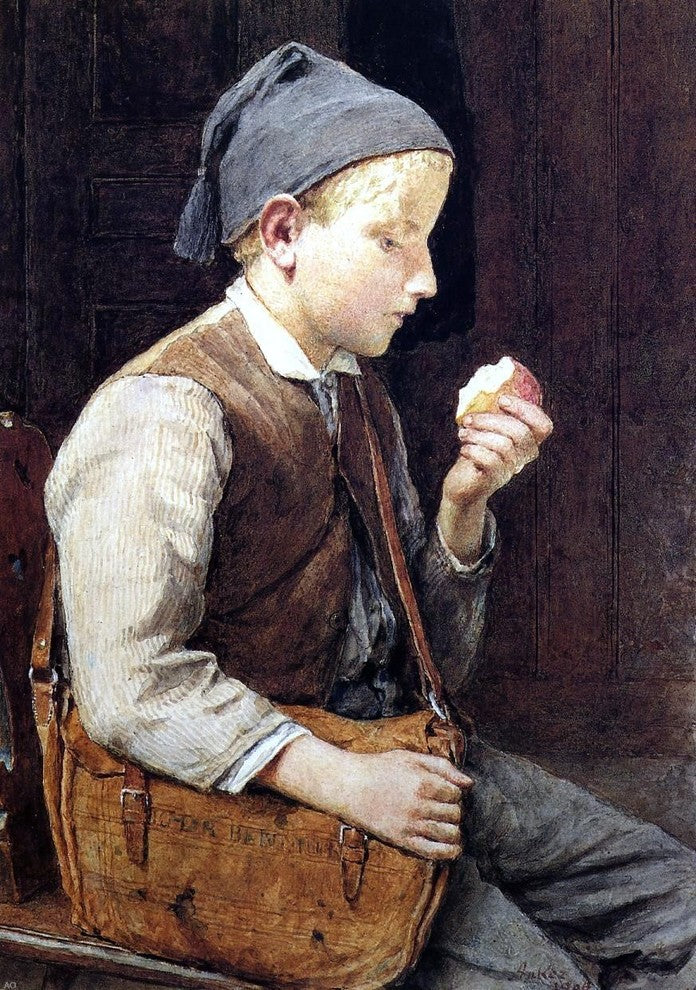 Albert Anker Boy Eating an Apple, 18"x27" Gallery Wrapped Canvas Print