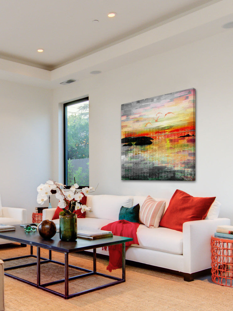 "Birds in the Sunset" Fine Art Canvas Print, 48"x48"