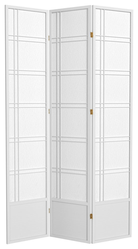 7' Tall Double Cross Shoji Screen, White, 3 Panels