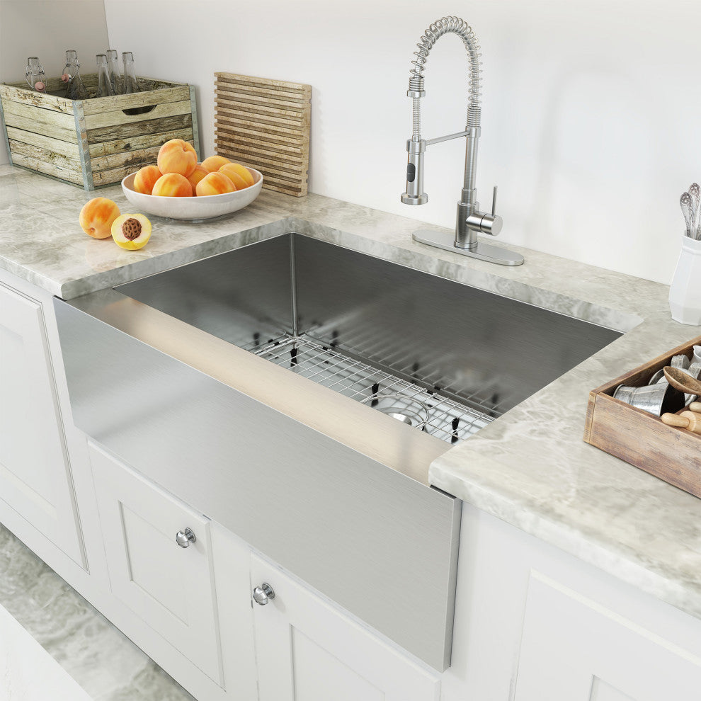 Stainless Steel Farmhouse Single Bowl Kitchen Sink with Accessories