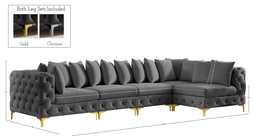Tremblay Modular Sectional, Grey, L-Shaped, 5-Piece: Armless (3), Corner (2)