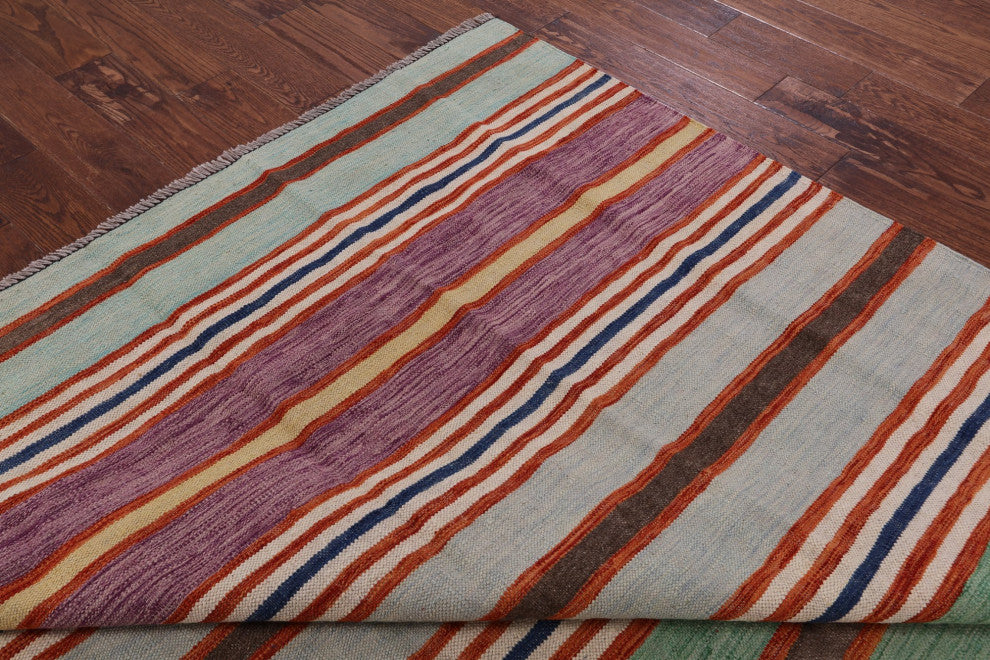 6' 5" X 9' 7" Flat Weave Kilim Wool On Wool Rug - Q12596