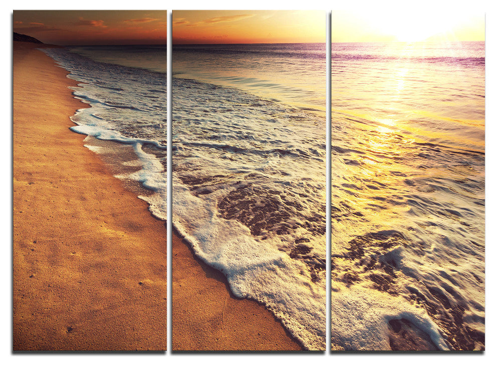 "Foaming Waves at Sea Sunset" Beach Metal Wall Art, 3 Panels, 36"x28"