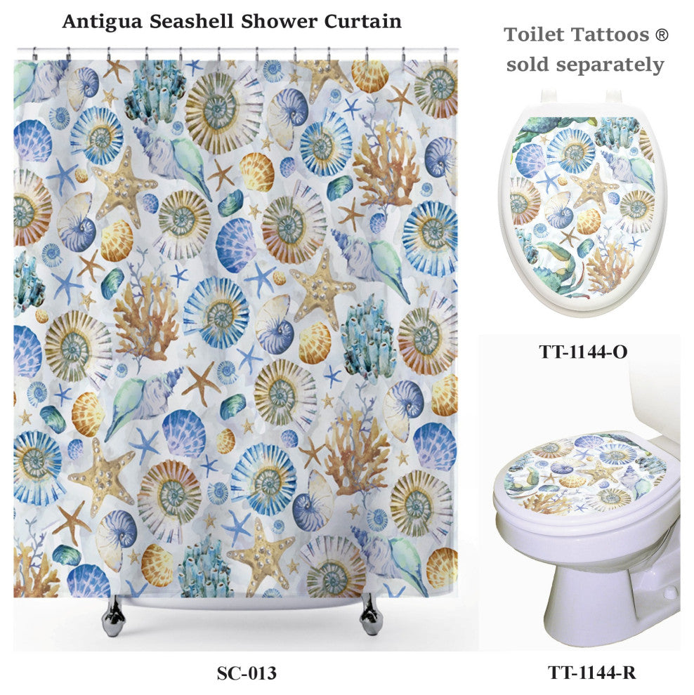 Nautical Seashells Shower Curtain, 72"x72", Ocean Blue