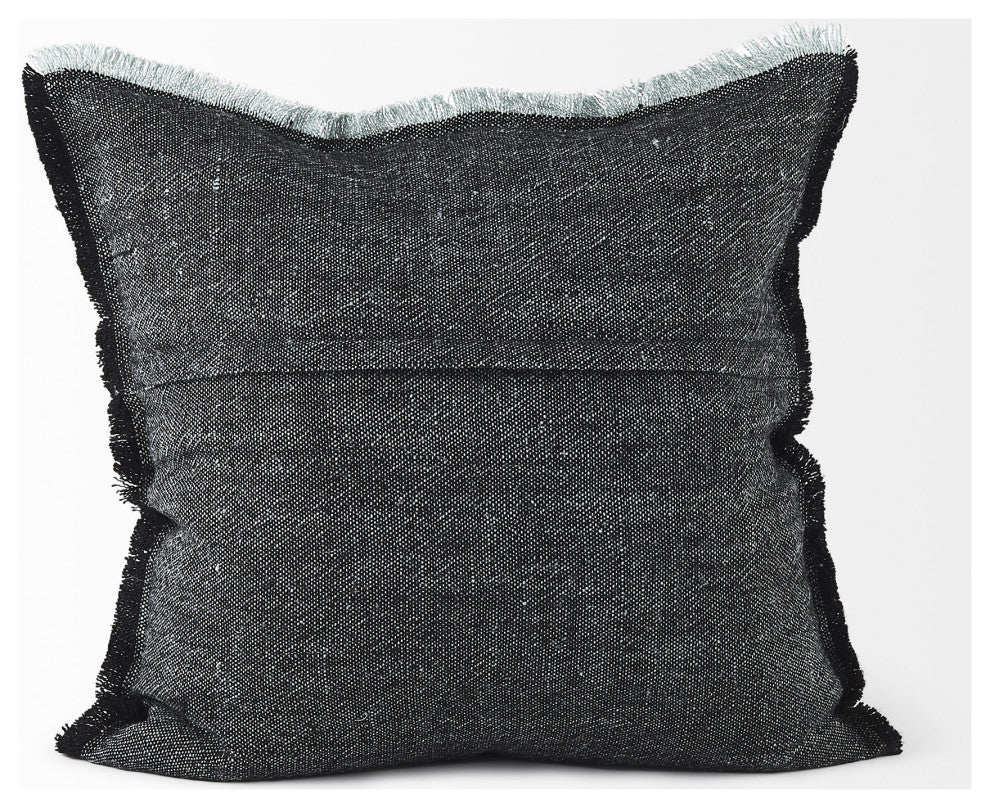 Dark Gray Fringed Throw Pillow Cover