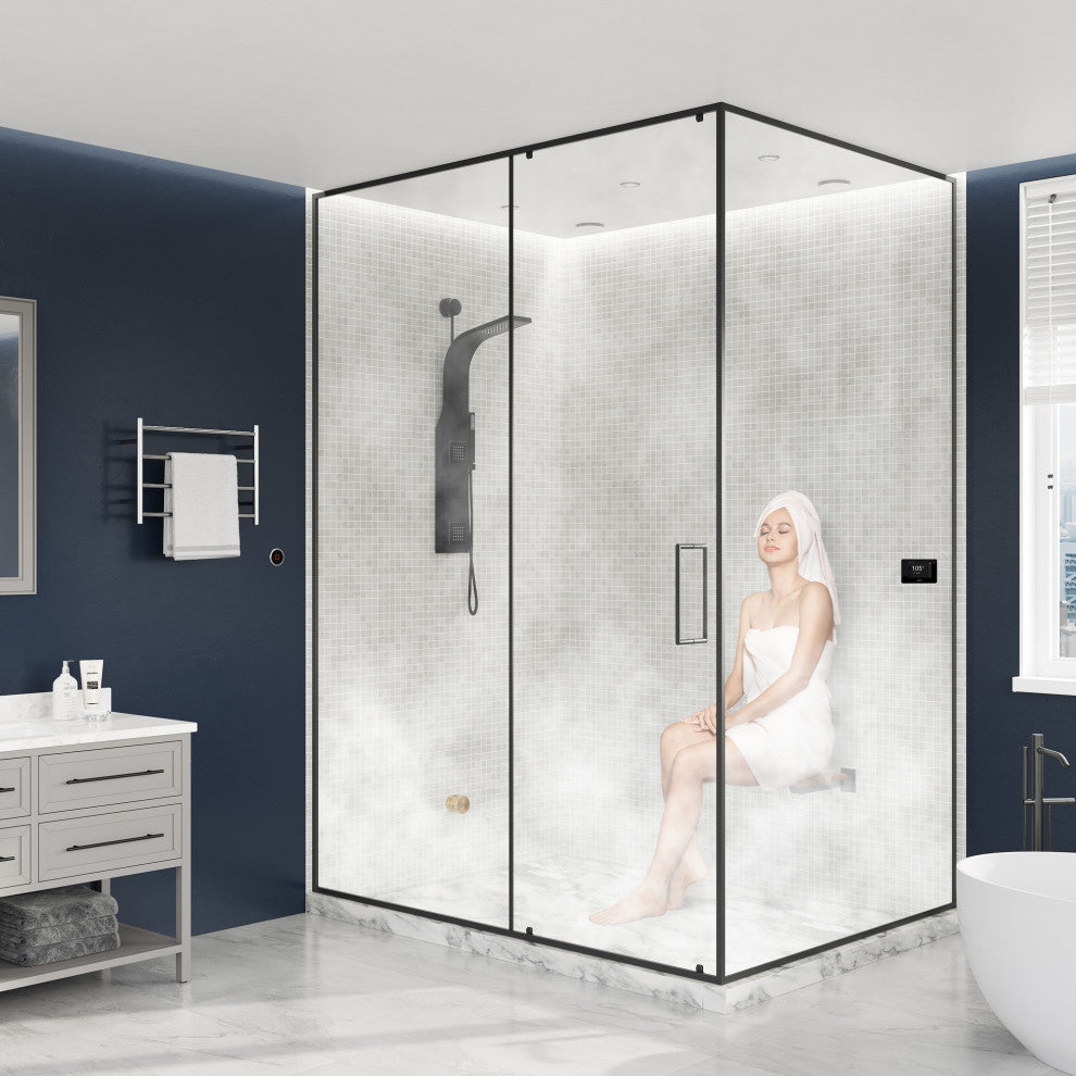 Black Series Wifi/Bluetooth 6kW QuickStart Steam Bath Set, Matte Black