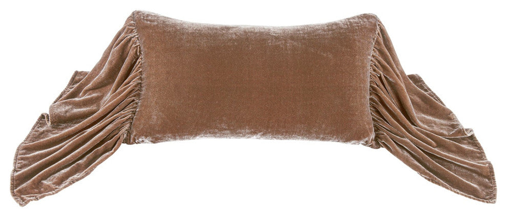 Stella Silk Velvet Long Ruffled Pillow, 26x14", Dusty Rose