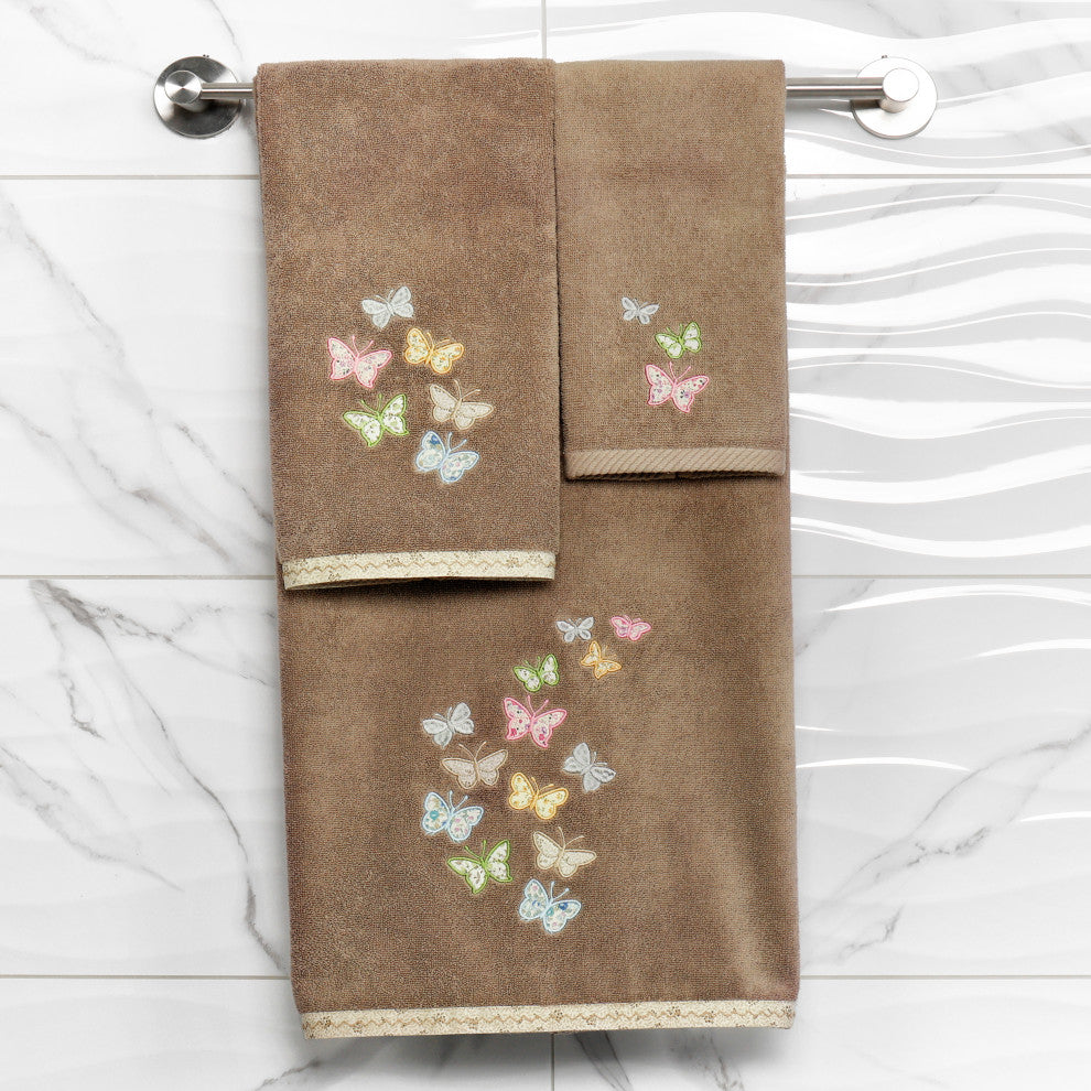Linum Home Textiles 100% Turkish Cotton MARIPOSA 4PC Embellished Towel Set