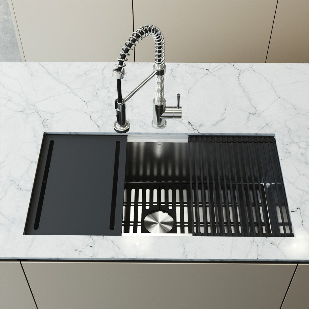 Mercer Single Bowl Stainless Steel Undermount Kitchen Sink with Accessories, 36" L X 20" W, Workstation
