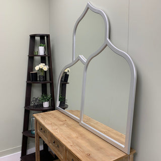 Pescara Framed Mantel Mirror, Teardrop Cathedral, 38.4"x27.4", Silver Spray