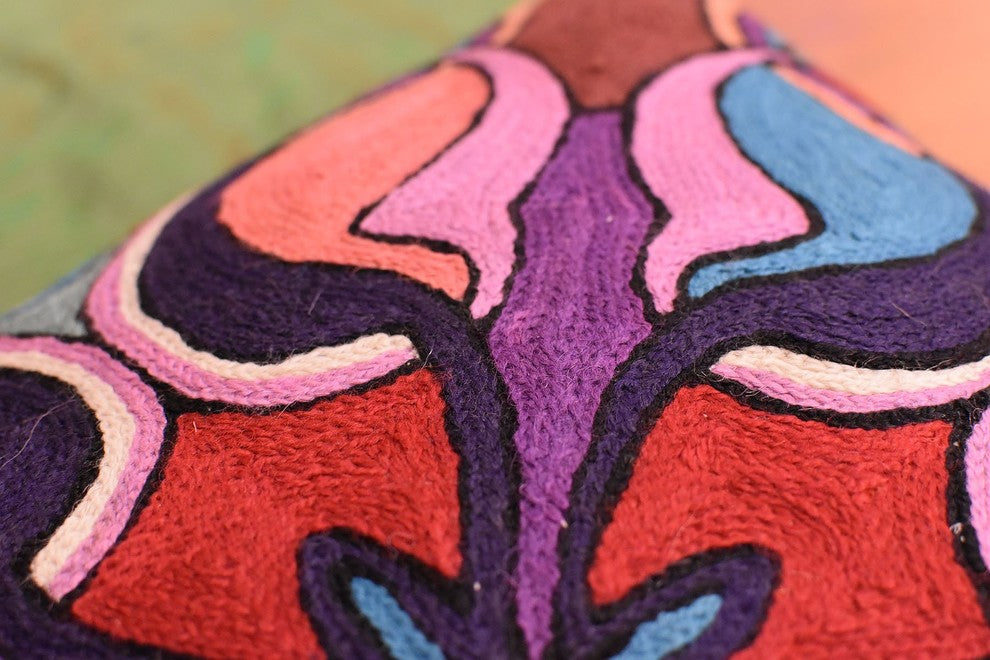 Mosaic Floral Pillow Cover Decorative Stained Glass I Wool Handmade Wool 18x18"