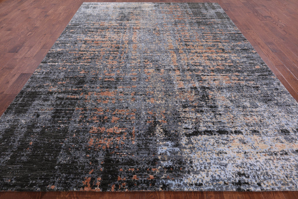 8' 11" X 12' 1" Handmade Modern Wool and Silk Rug Q6830