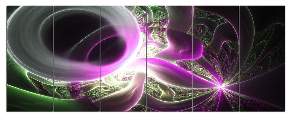 Light Purple Designs on Black, Abstract Wall Art Canvas, 70"x28", 6 Panels