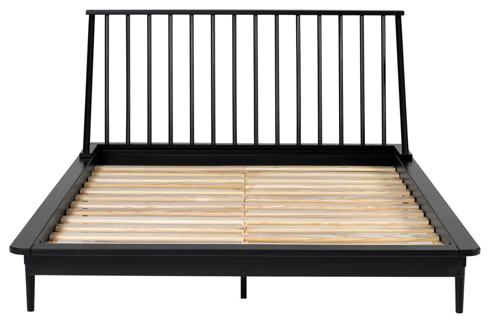 Modern Wood Queen Spindle Bed, Black