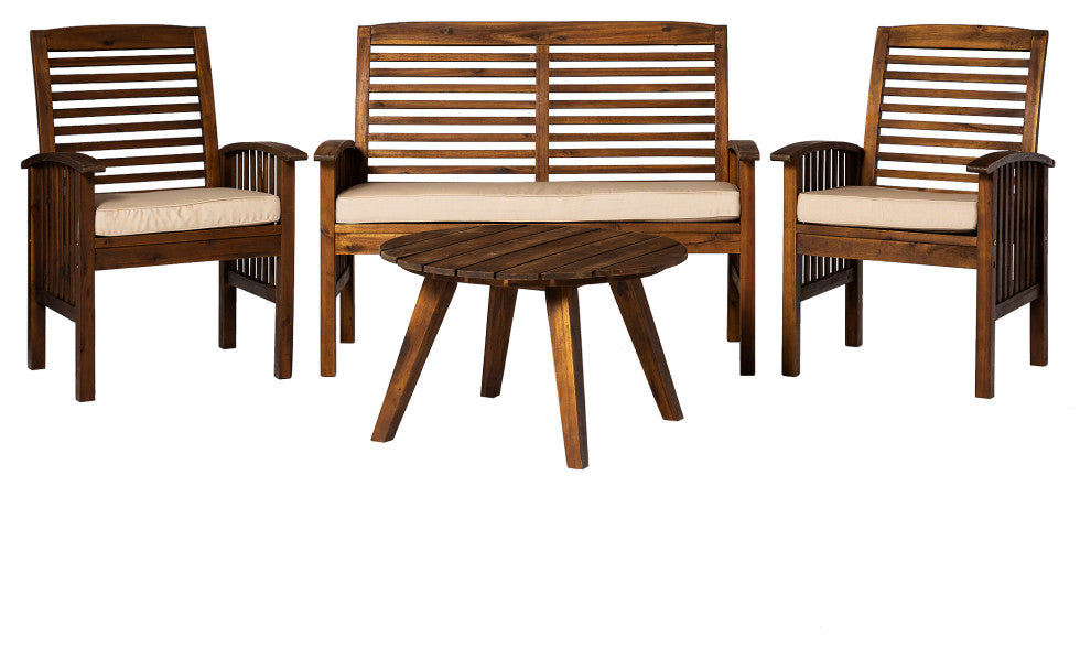 4-Piece Acacia Wood Conversation Set - Dark Brown