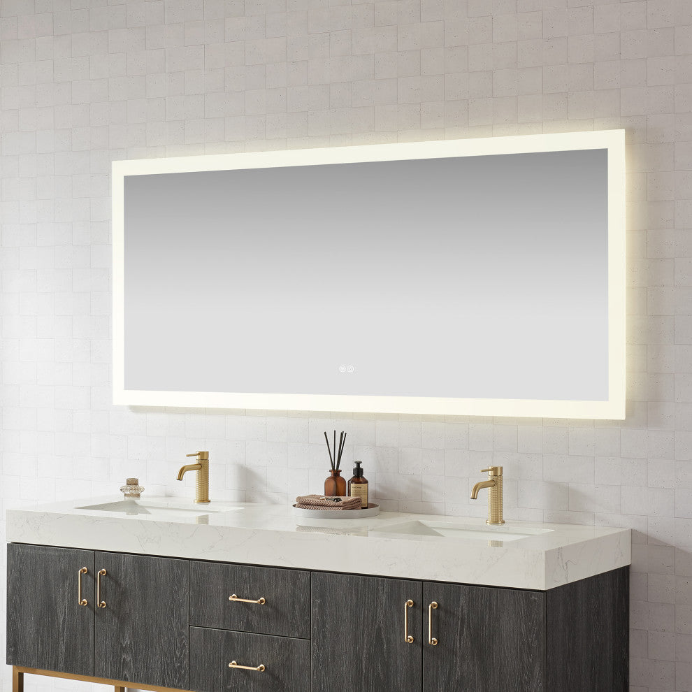 Beijing Rectangular Frameless LED Wall Bath Vanity Mirror, Acrylic, 72"w X 32"h