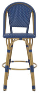 Cotterell Outdoor French Wicker and Aluminum 29.5" Barstools, Set of 4, Navy Blue/Bamboo Finish