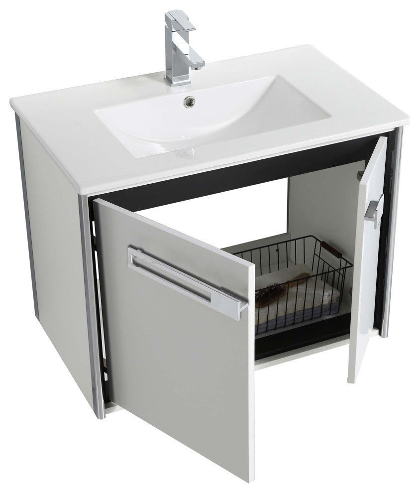 Oakville Wall Mount Bathroom Vanity, White Matte, 30", Chrome Hardware