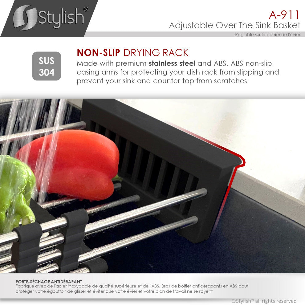 STYLISH Adjustable Over the Sink Stainless Steel Drainer Basket