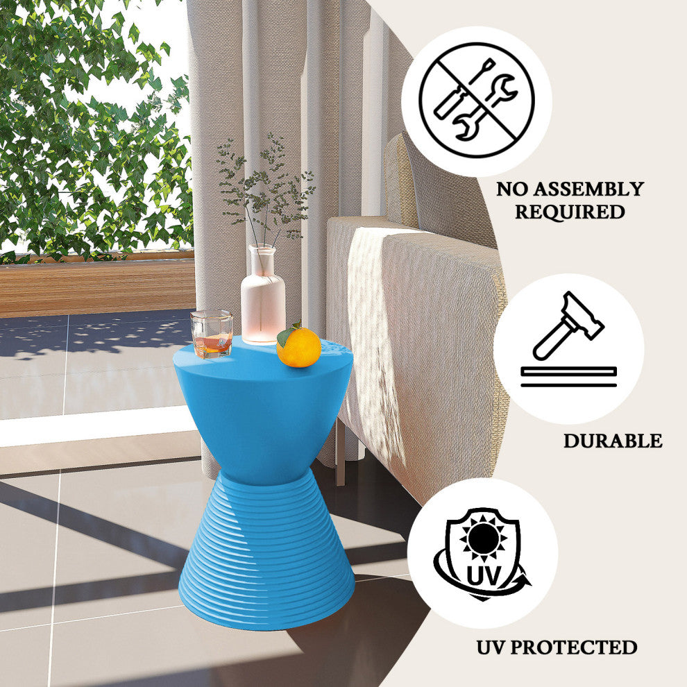 Round Side Table in ABS Plastic Ribbed Design End Table with Removable Lid, Blue