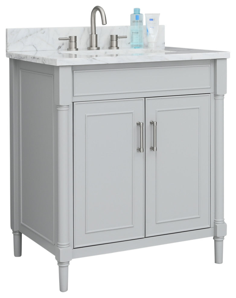 Avanity Bristol 30" Vanity Combo in Light Gray and Carrara White Marble Top