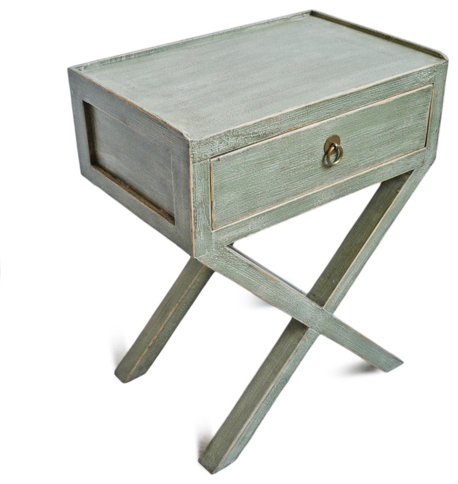 Green Washed X Bedside Table