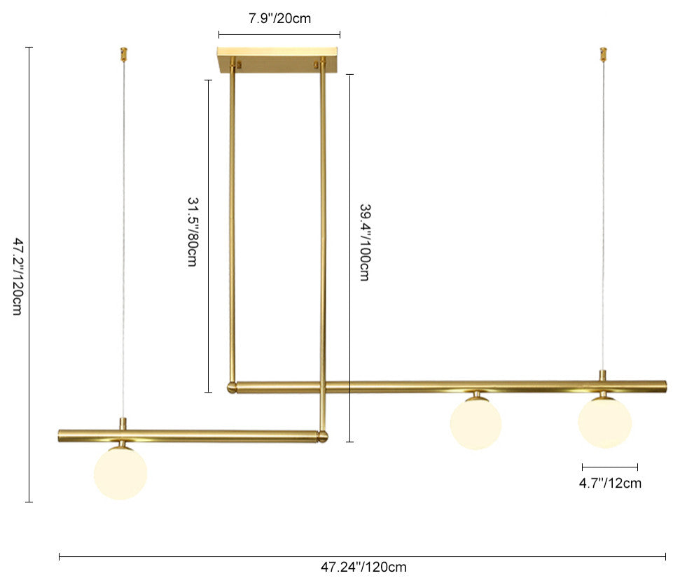 3-Light Kitchen Island Linear Pendant, Brass