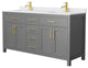 66"DBL Bathroom Vanity Dark Gray, White Cult.Marble Countertop, Sinks, Gold Trim