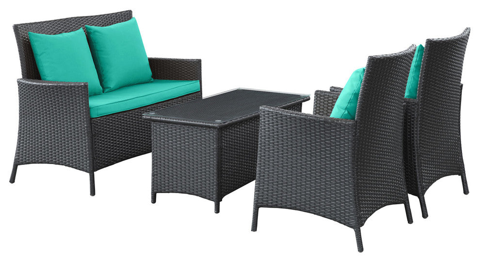 Espresso Turquoise Flourish 4-Piece Outdoor Patio Sofa Set