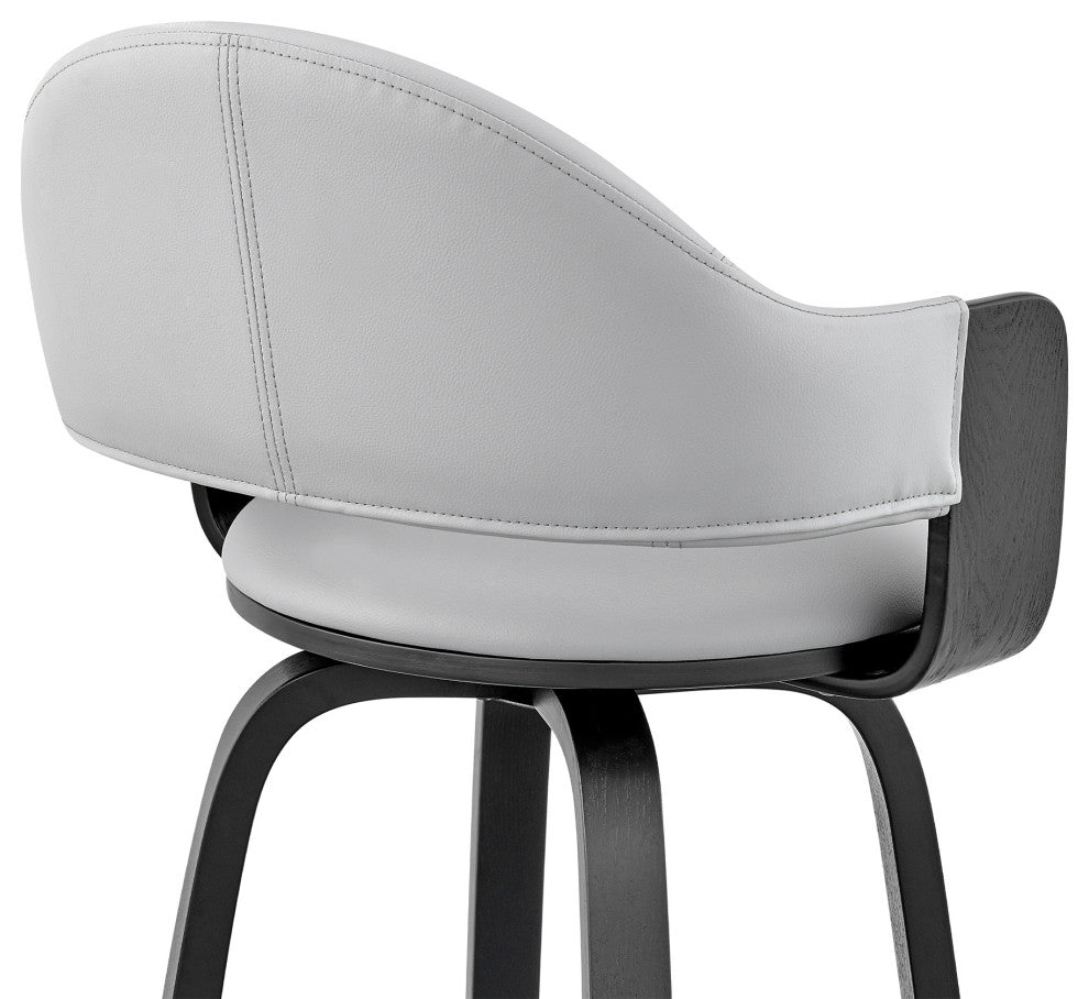 Daxton Faux Leather and Wood Bar Stool, Gray and Black, 26"