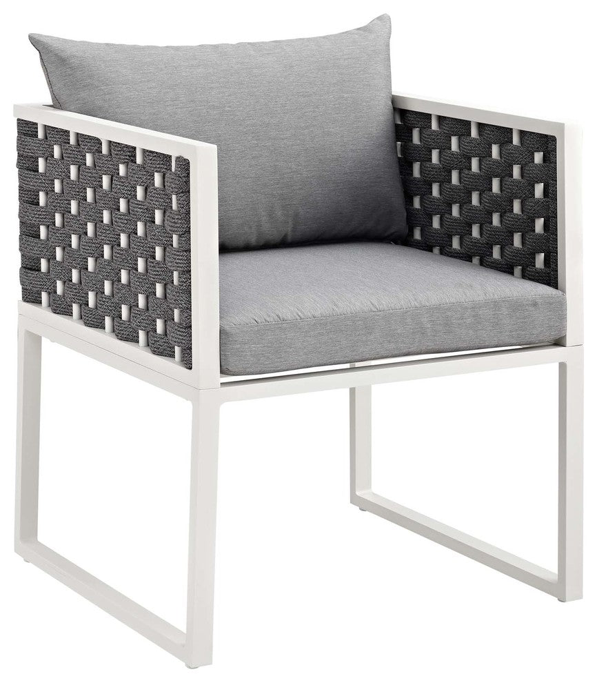 Modern Outdoor Dining Chair Armchair, Set of 2, Fabric Aluminium, White Gray