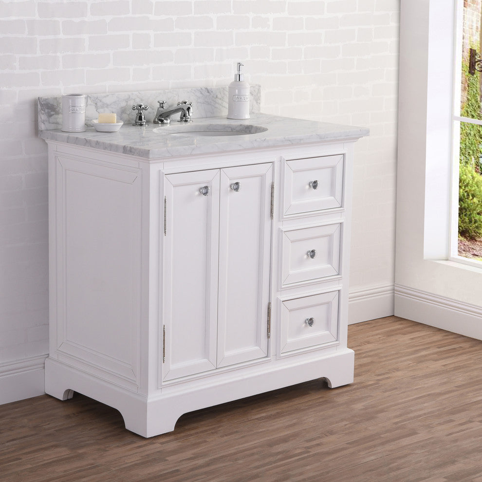 36" Wide Pure White Single Sink Bathroom Vanity, Faucet Included