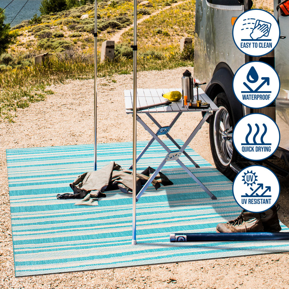 Castara Wavy Stripe Modern Indoor/Outdoor Area Rug, Aqua/Cream, 4x6