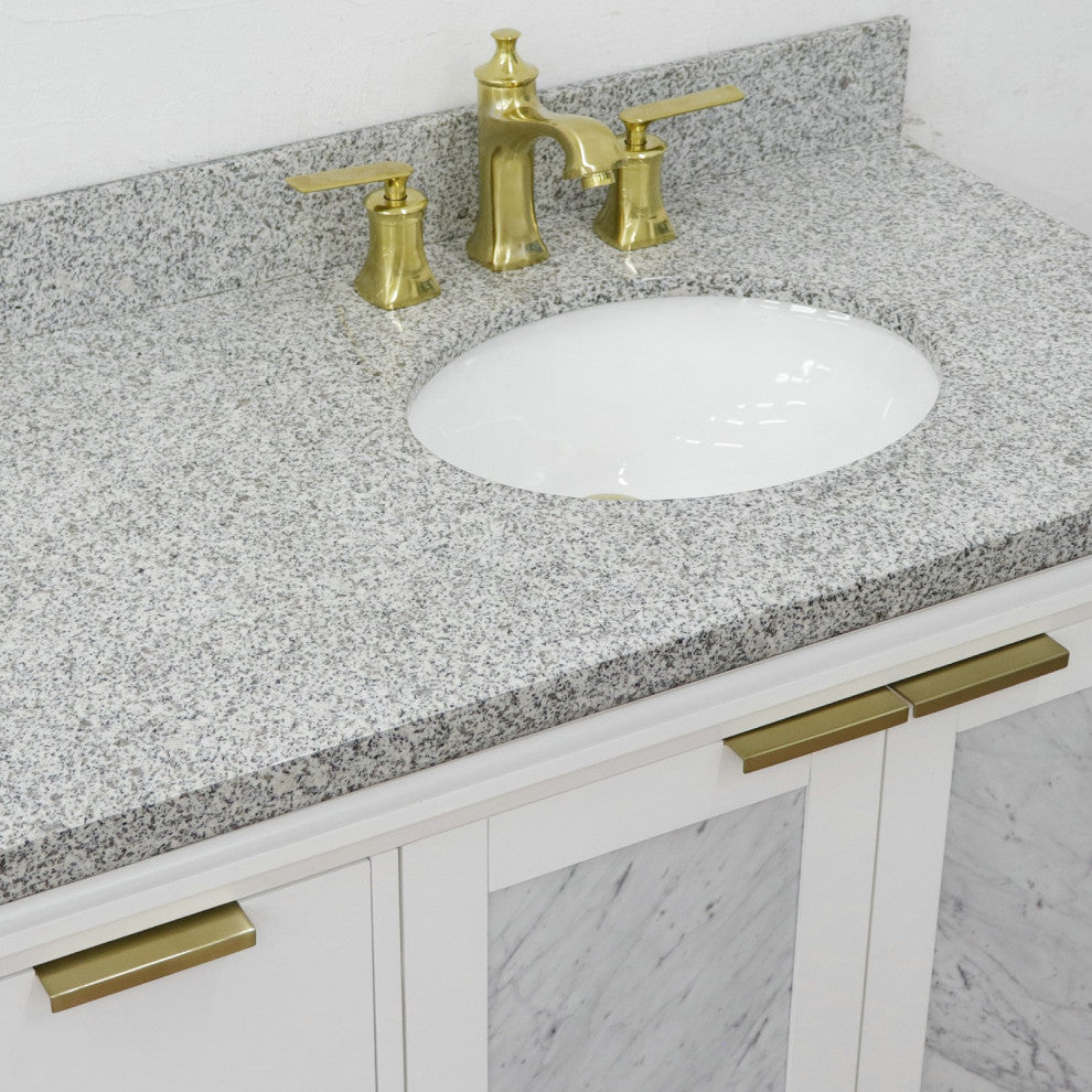 43" Single Vanity, White Finish With Gray Granite