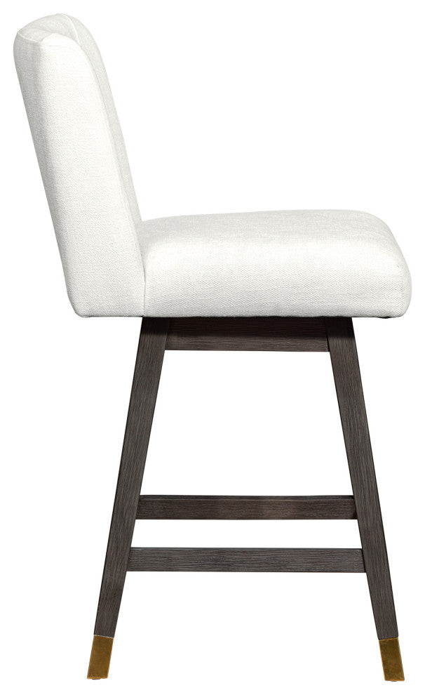 Basila Swivel Counter Stool in Grey Oak Wood Finish with Pearl Fabric