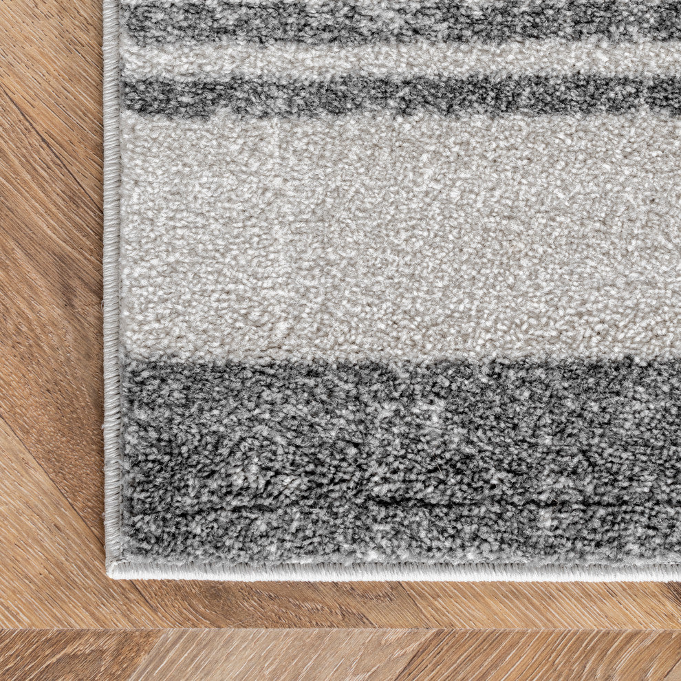 Nuloom Contemporary Geometric Parallels Rug, Grey 5'3"Round