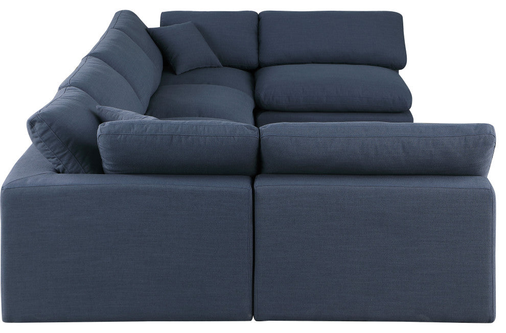 Comfy Upholstered U-Shaped Modular Sectional, Navy, 6-Piece: 4 Armless Chair, 2 Corner Chair, Linen Textured Fabric