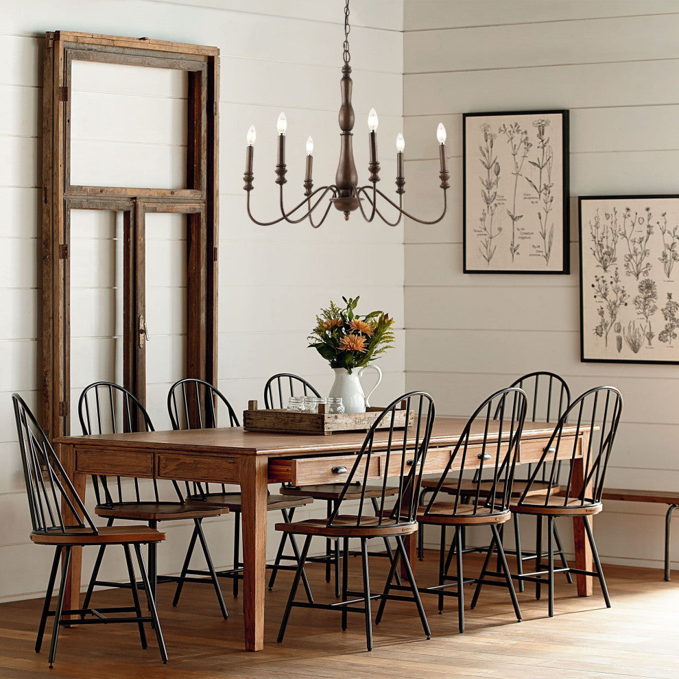 Victoria 29" 6-Light Rustic Midcentury Iron LED Chandelier, Brown